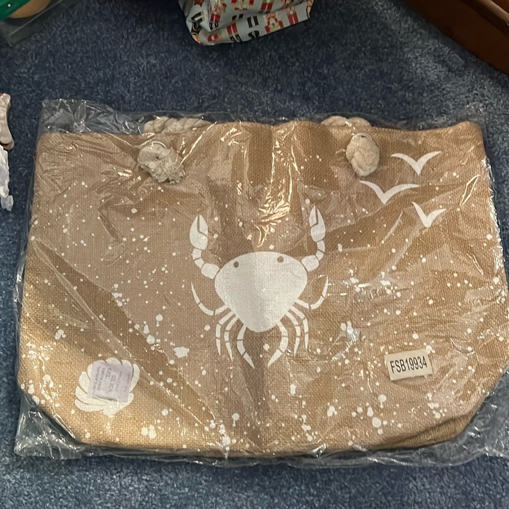 Burlap bag with crab
